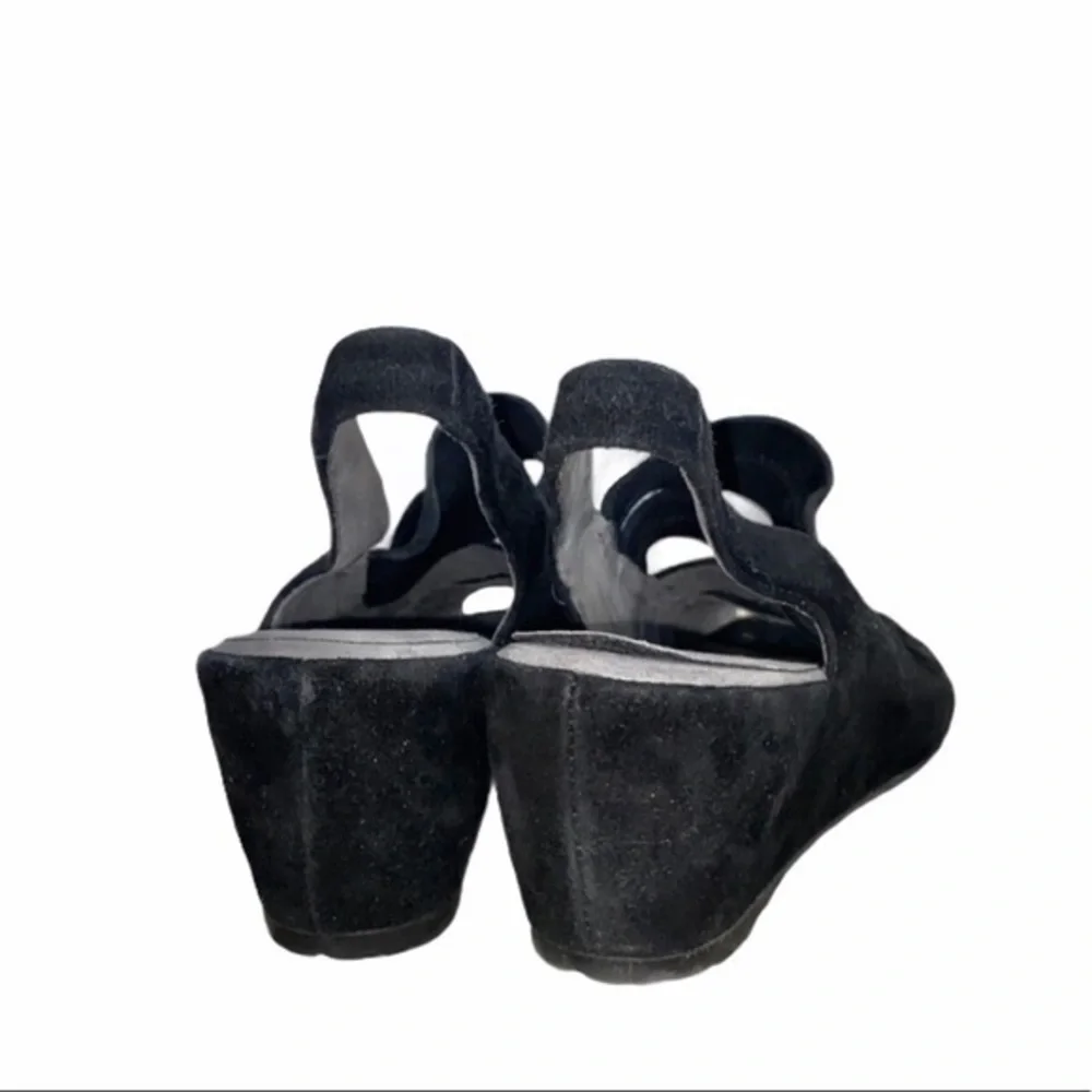 Stuart Weitzman Spando‎ Black Suede Slingback Wedge Heels